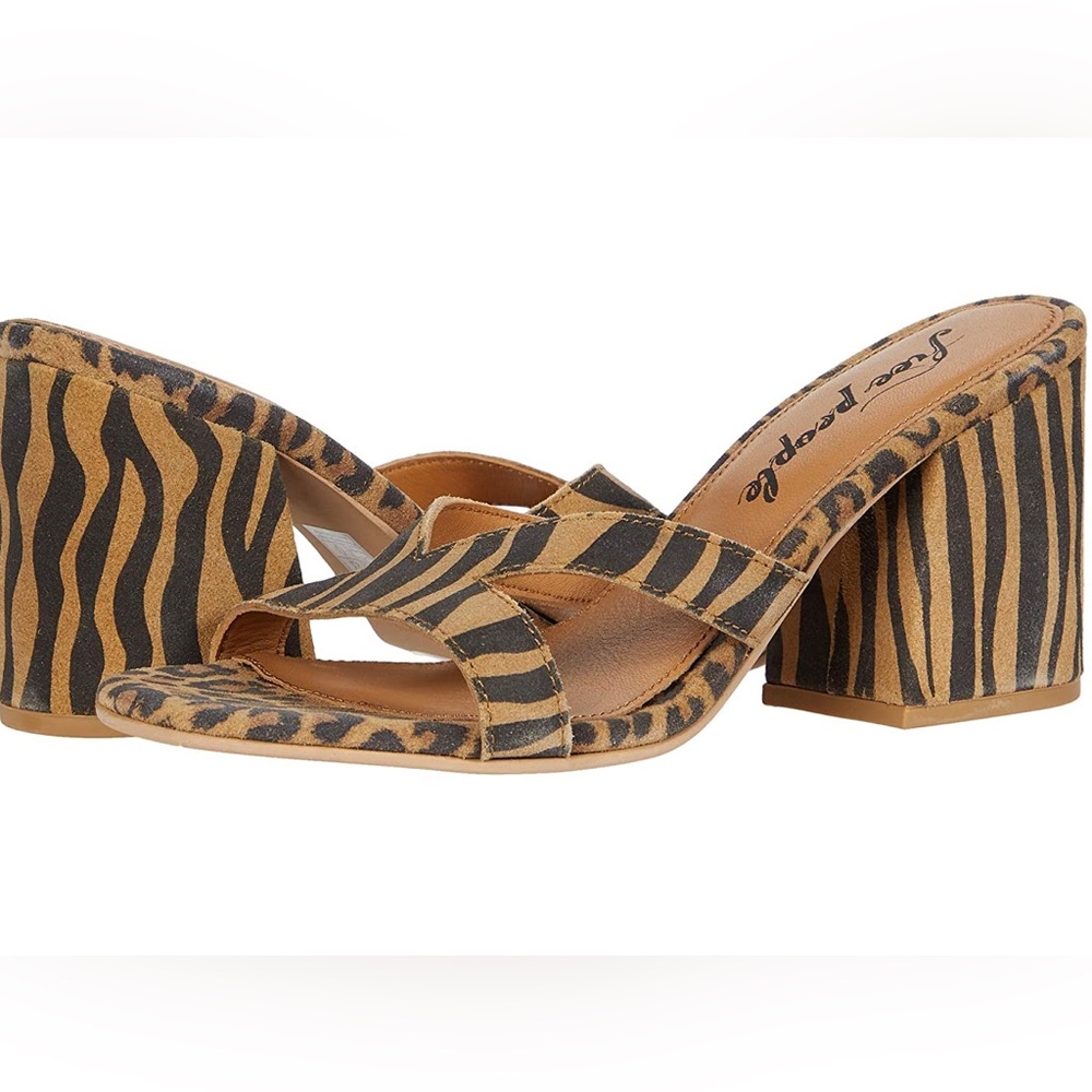Free People Charlie-V Heel Tiger Print Tan and Black Heels